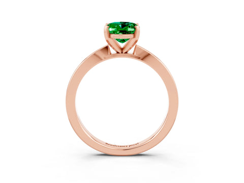Rose gold Oval Cut Emerald Solitaire Engagement Ring with Classic Band and Four-Prong Setting_27
