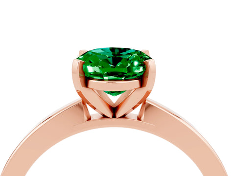 Rose gold Oval Cut Emerald Solitaire Engagement Ring with Classic Band and Four-Prong Setting_28