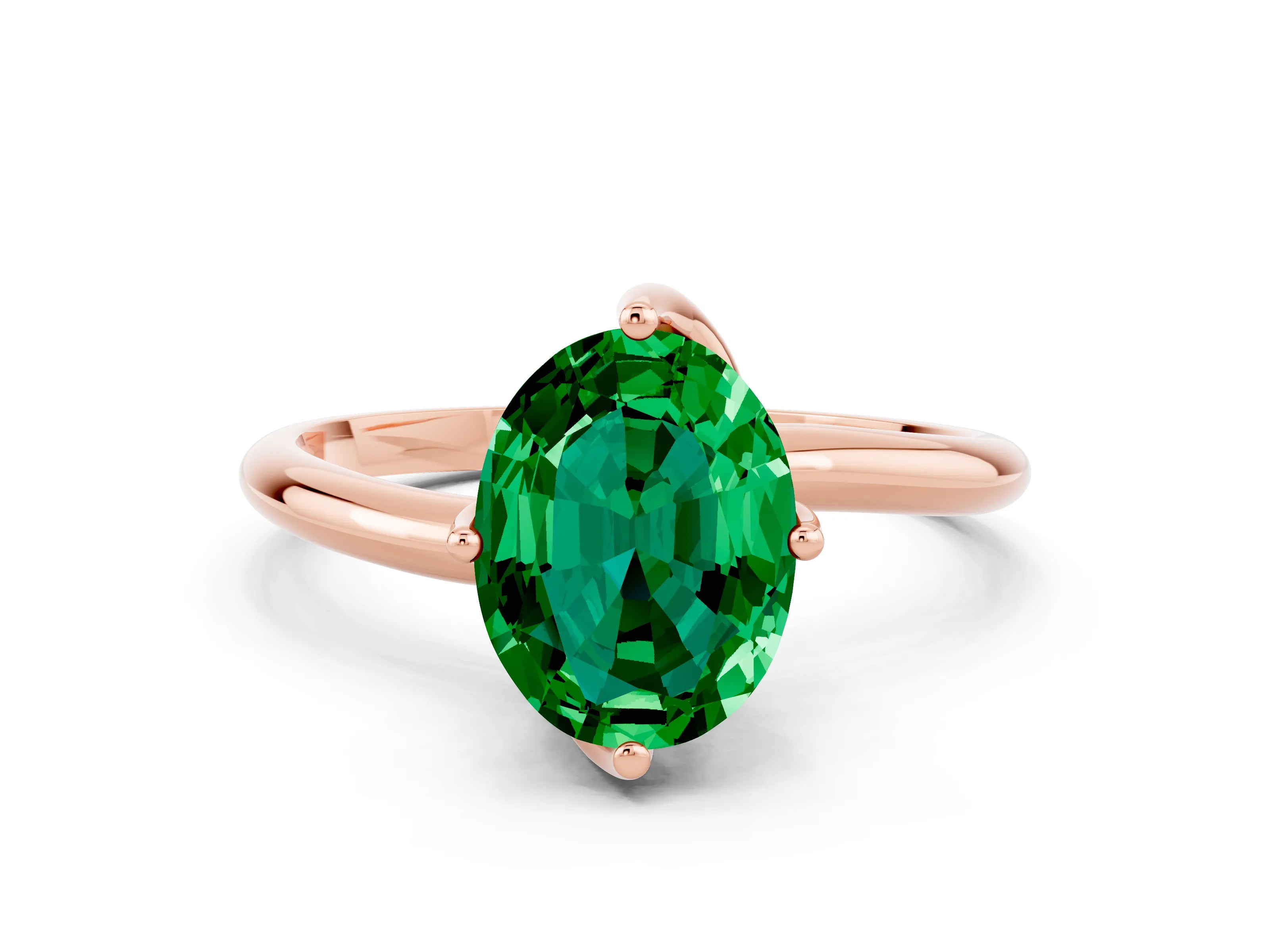 Rose gold Oval Cut Emerald Solitaire Engagement Ring with Four-Prong Setting and Classic Band_12