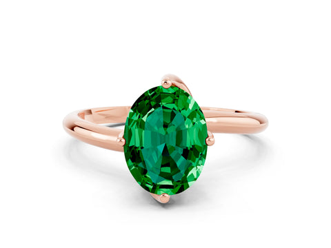 Rose gold Oval Cut Emerald Solitaire Engagement Ring with Four-Prong Setting and Classic Band_12