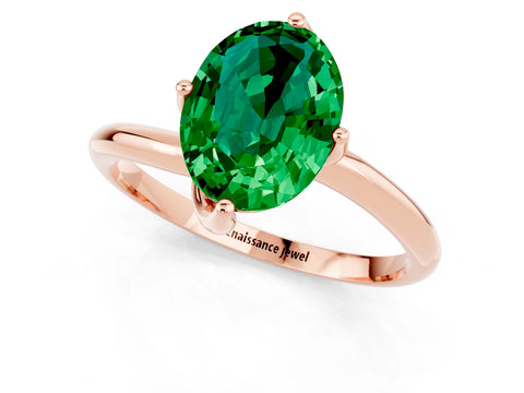 Rose gold Oval Cut Emerald Solitaire Engagement Ring with Four-Prong Setting and Classic Band_13