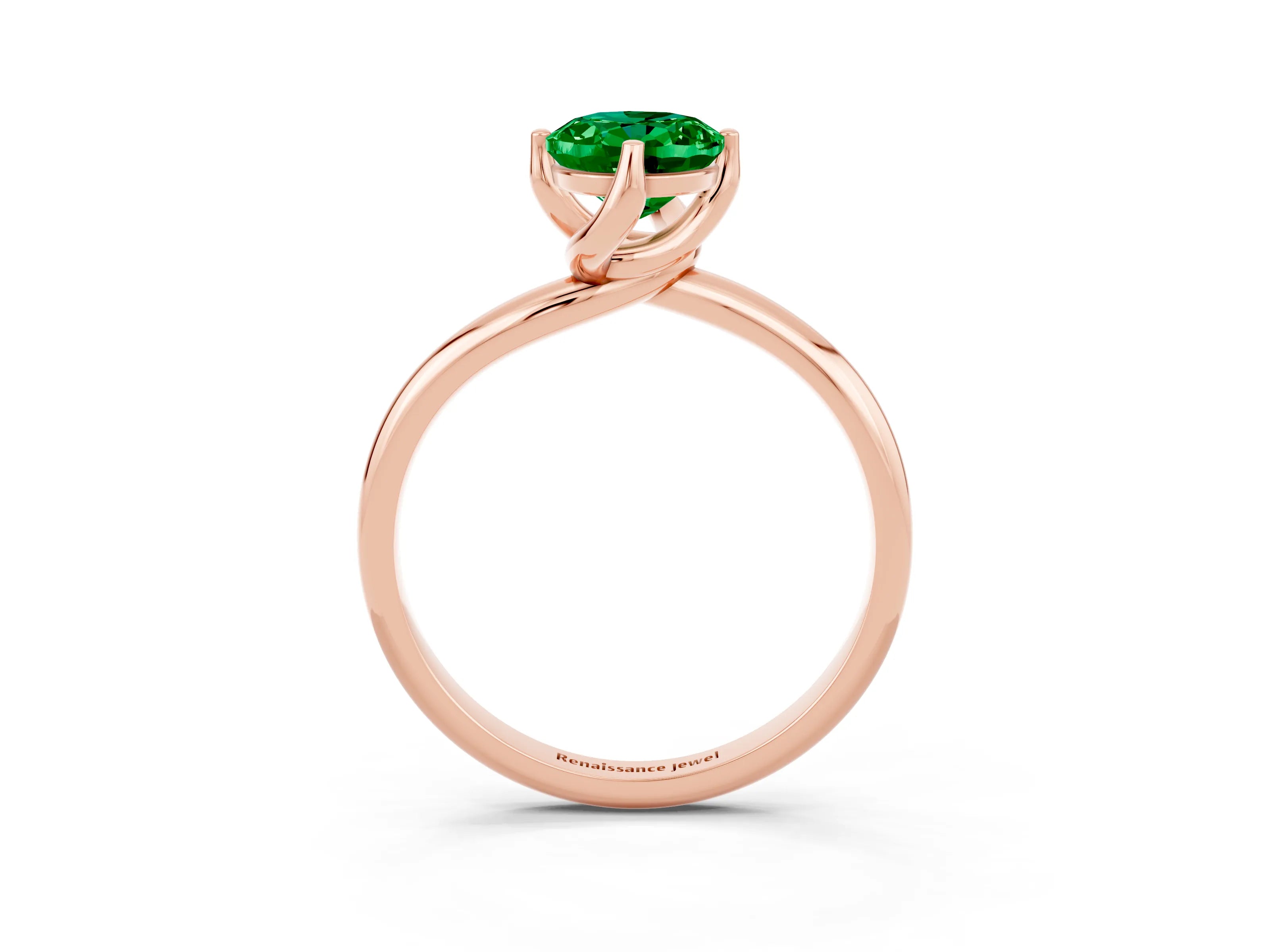 Rose gold Oval Cut Emerald Solitaire Engagement Ring with Four-Prong Setting and Classic Band_15