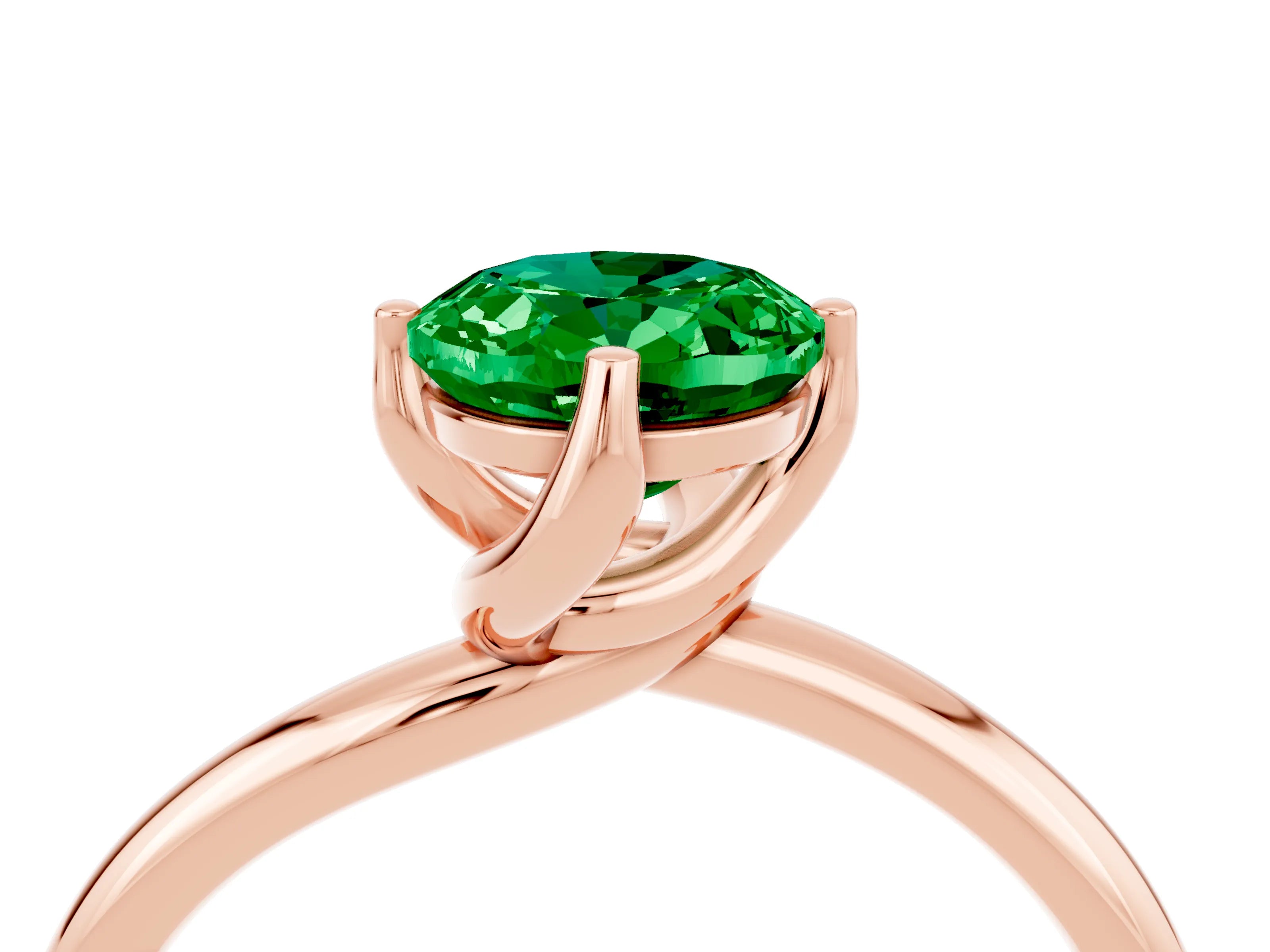 Rose gold Oval Cut Emerald Solitaire Engagement Ring with Four-Prong Setting and Classic Band_16
