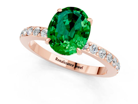 Rose gold Oval Cut Emerald Solitaire Engagement Ring with Pavé Band and Four-Prong Setting_1
