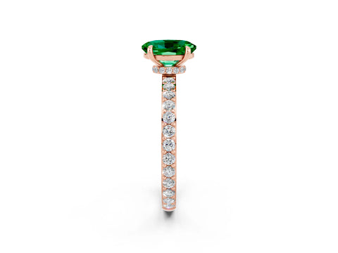 Rose gold Oval Cut Emerald Solitaire Engagement Ring with Pavé Band and Four-Prong Setting_2