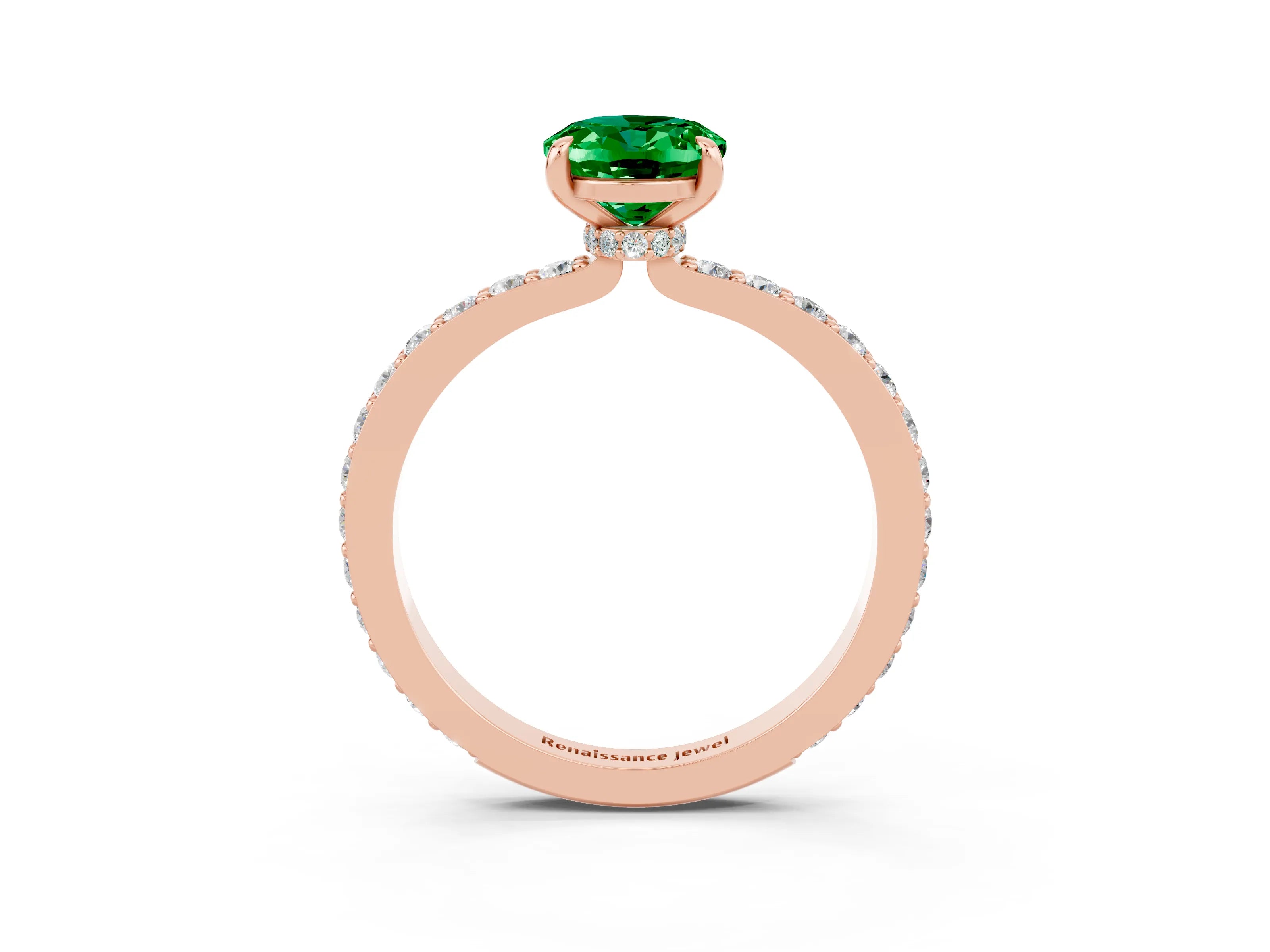 Rose gold Oval Cut Emerald Solitaire Engagement Ring with Pavé Band and Four-Prong Setting_3