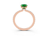 Rose gold Oval Cut Emerald Solitaire Engagement Ring with Pavé Band and Four-Prong Setting_3