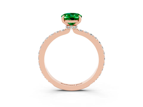Rose gold Oval Cut Emerald Solitaire Engagement Ring with Pavé Band and Four-Prong Setting_3