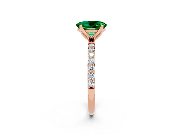 Rose gold Oval Cut Emerald Solitaire Engagement Ring with Round  Pavé Band and Prong Setting