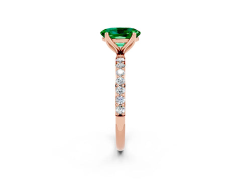 Rose gold Oval Cut Emerald Solitaire Engagement Ring with Pavé Band and Prong Setting_2