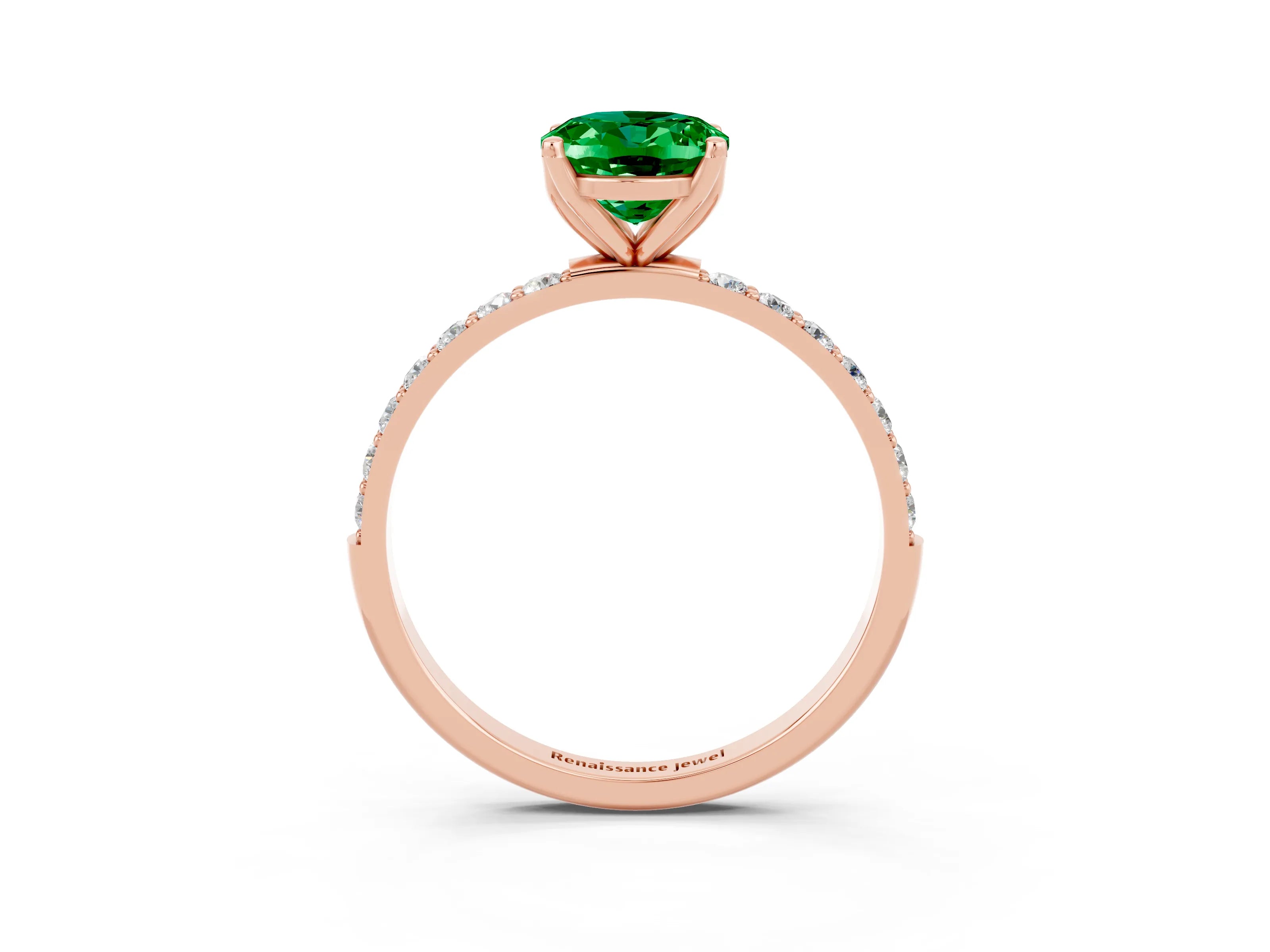 Rose gold Oval Cut Emerald Solitaire Engagement Ring with Pavé Band and Prong Setting_3