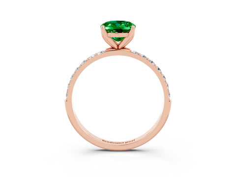 Rose gold Oval Cut Emerald Solitaire Engagement Ring with Pavé Band and Prong Setting_3
