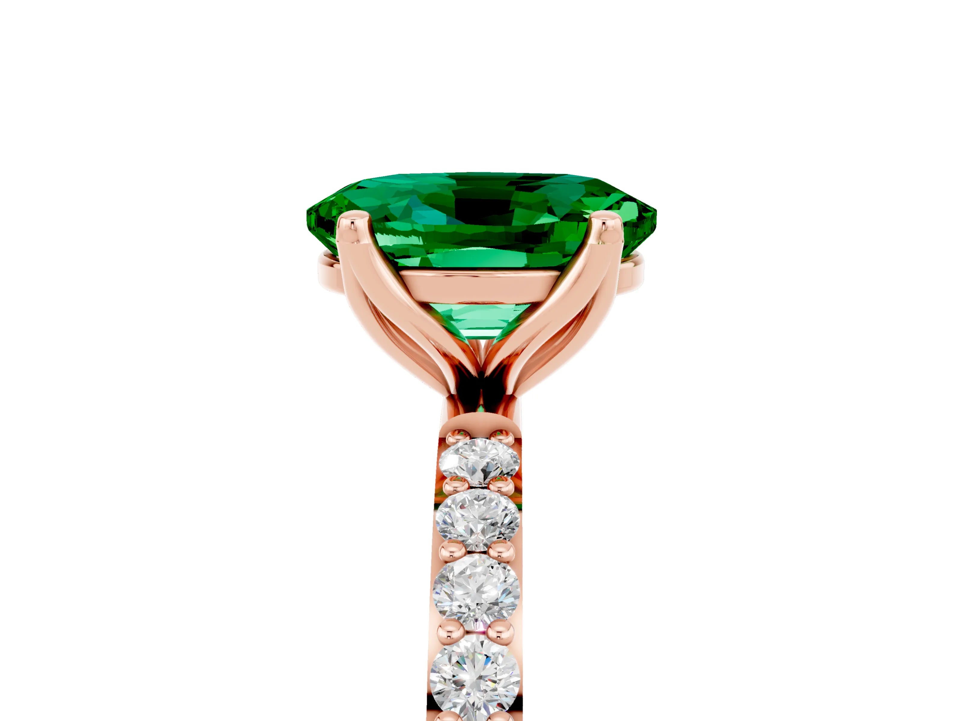 Rose gold Oval Cut Emerald Solitaire Engagement Ring with Pavé Band and Prong Setting_5