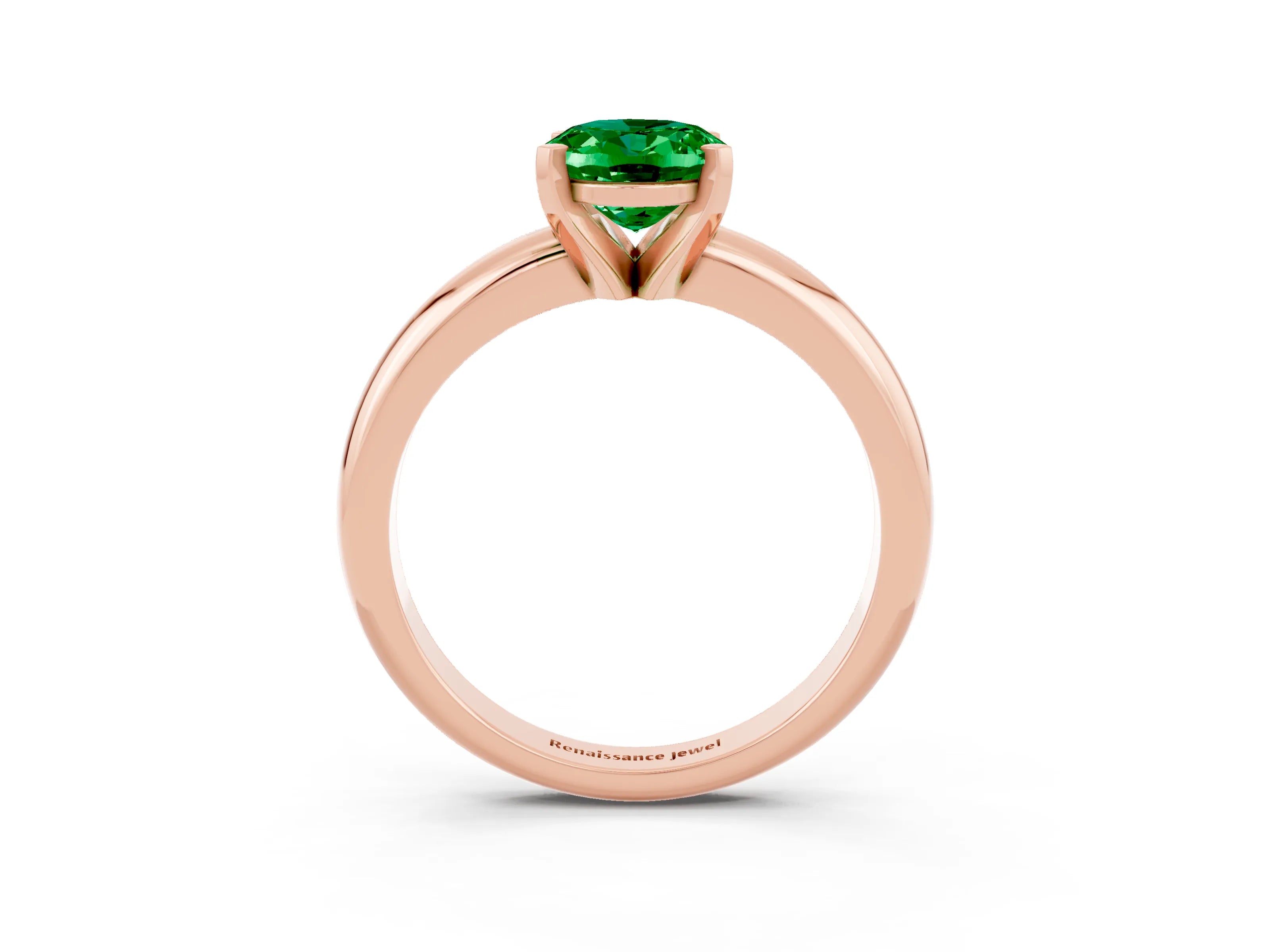 Rose gold Oval Cut Emerald Solitaire Engagement Ring with Round Band and Four-Prong Setting_3