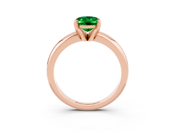 Rose gold Oval Cut Emerald Solitaire Engagement Ring with Round Band and Four-Prong Setting