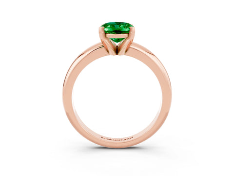 Rose gold Oval Cut Emerald Solitaire Engagement Ring with Round Band and Four-Prong Setting_3