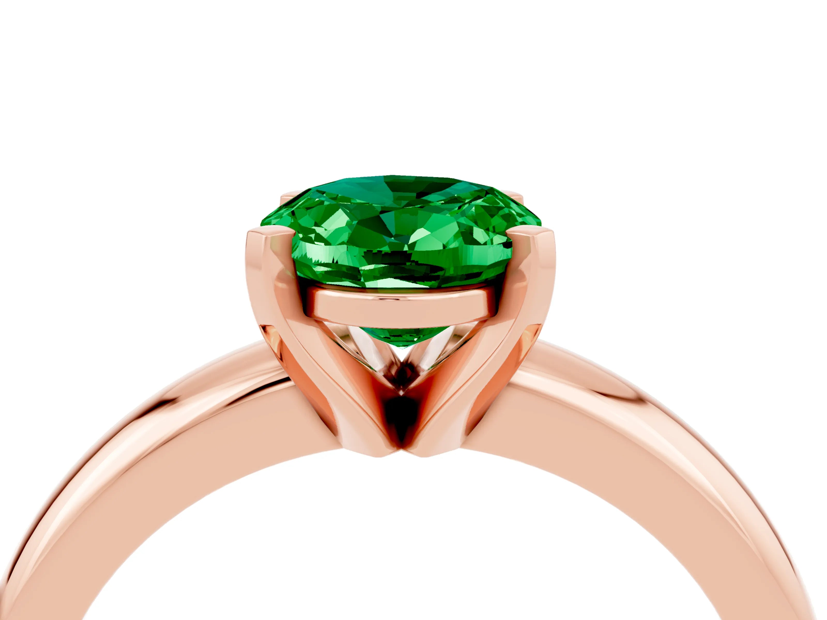 Rose gold Oval Cut Emerald Solitaire Engagement Ring with Round Band and Four-Prong Setting_4