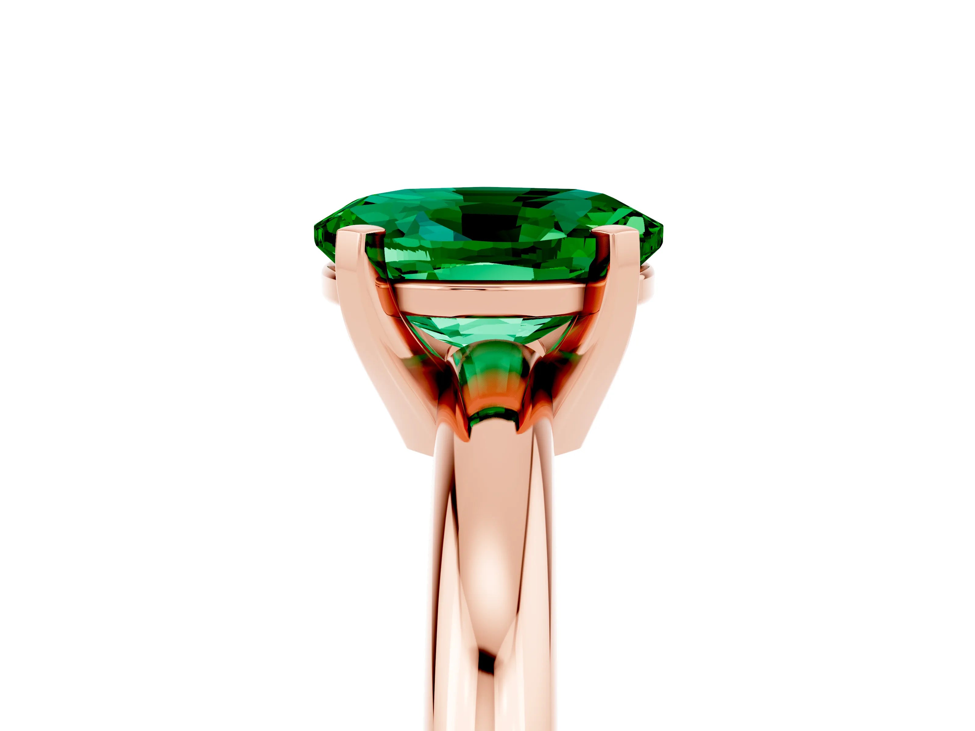Rose gold Oval Cut Emerald Solitaire Engagement Ring with Round Band and Four-Prong Setting_5