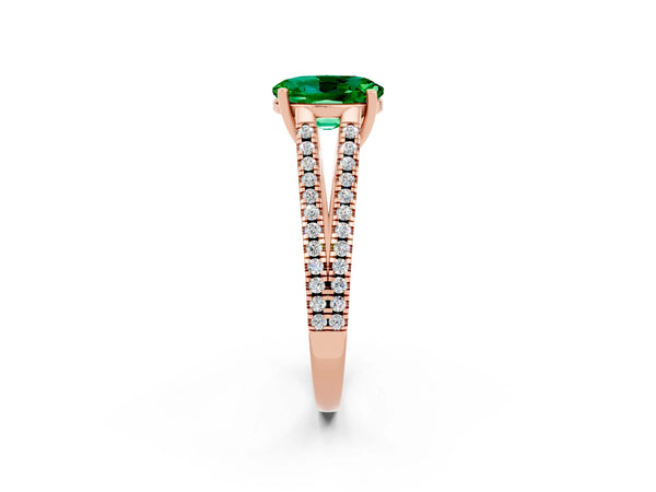 Rose gold Oval Cut Emerald Solitaire Engagement Ring with Split Shank Pavé Band
