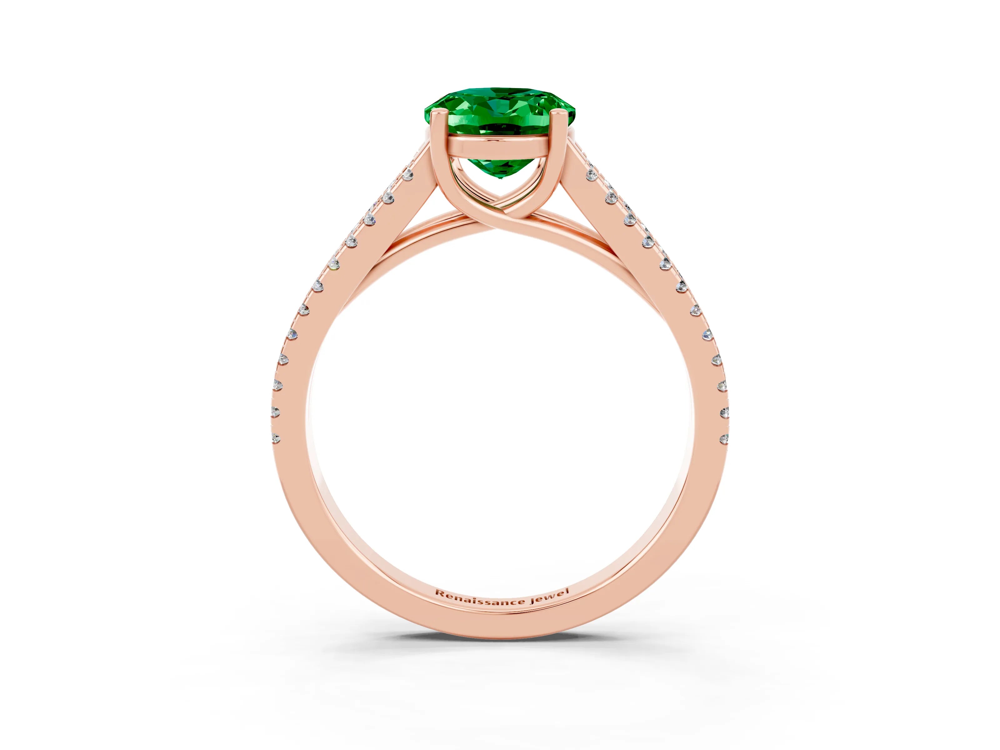Rose gold Oval Cut Emerald Solitaire Engagement Ring with Split Shank Pavé Band_3