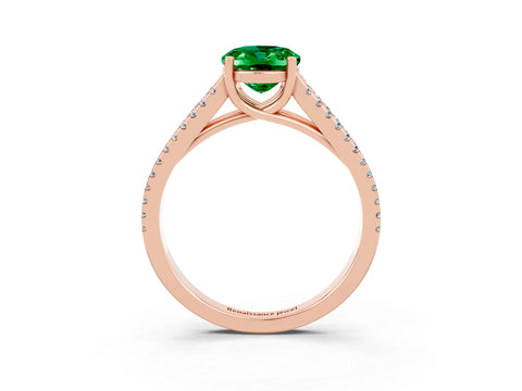 Rose gold Oval Cut Emerald Solitaire Engagement Ring with Split Shank Pavé Band_3