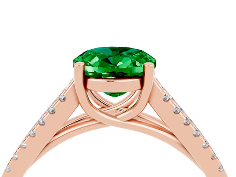 Rose gold Oval Cut Emerald Solitaire Engagement Ring with Split Shank Pavé Band_4
