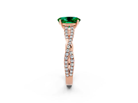 Rose gold Oval Cut Emerald Solitaire Engagement Ring with Twisted Pavé Band and Four-Prong Setting_2