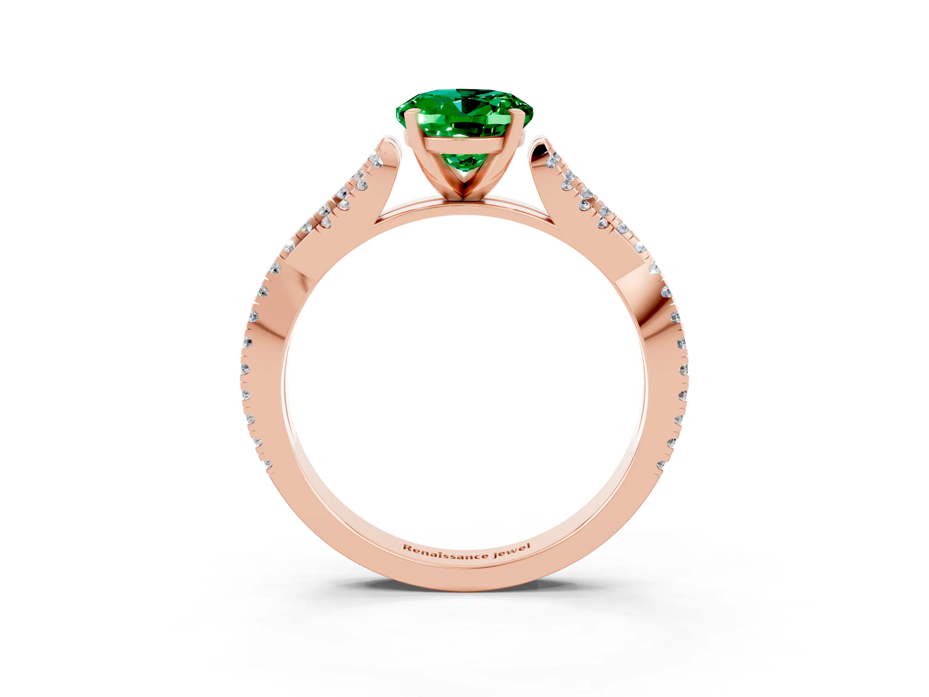 Rose gold Oval Cut Emerald Solitaire Engagement Ring with Twisted Pavé Band and Four-Prong Setting_3