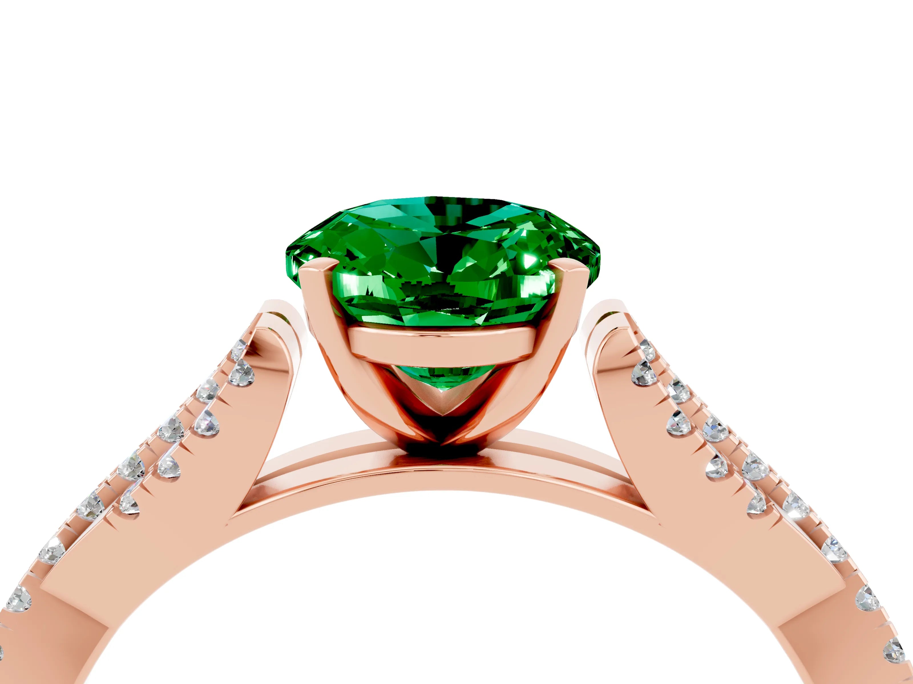 Rose gold Oval Cut Emerald Solitaire Engagement Ring with Twisted Pavé Band and Four-Prong Setting_4