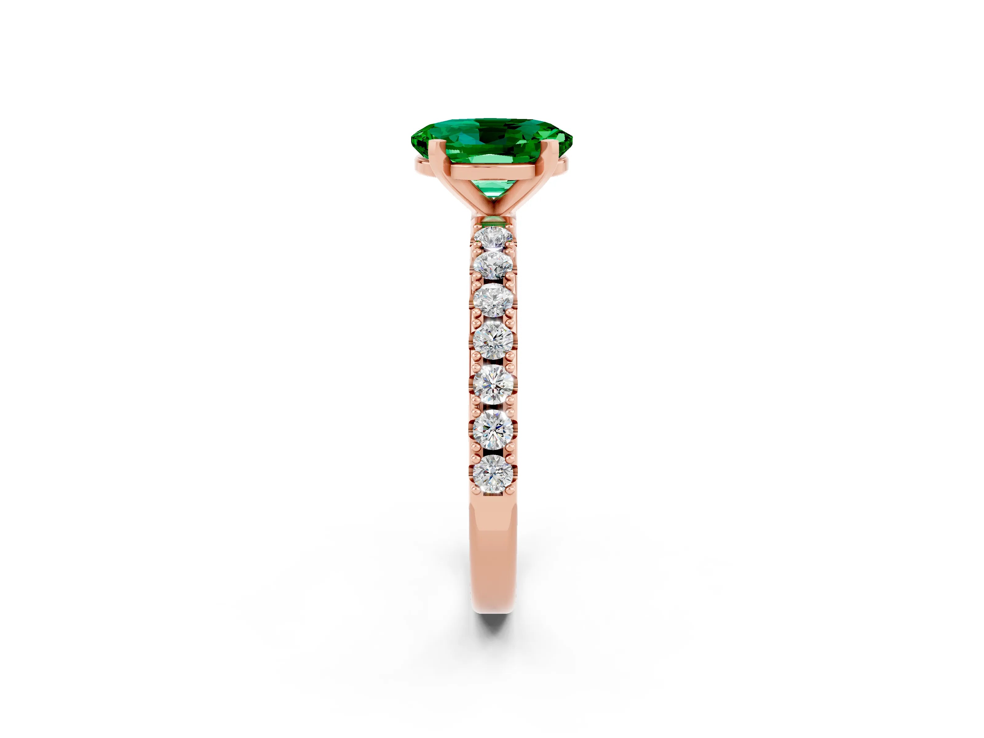 Rose gold Oval Cut Emerald Solitaire Pavé Band with Four-Prong Setting_2