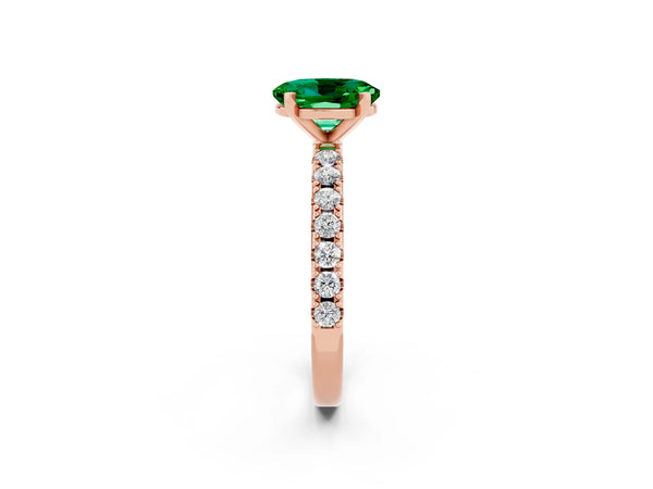 Rose gold Oval Cut Emerald Solitaire Pavé Band with Four-Prong Setting