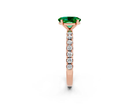 Rose gold Oval Cut Emerald Solitaire Pavé Band with Four-Prong Setting_2