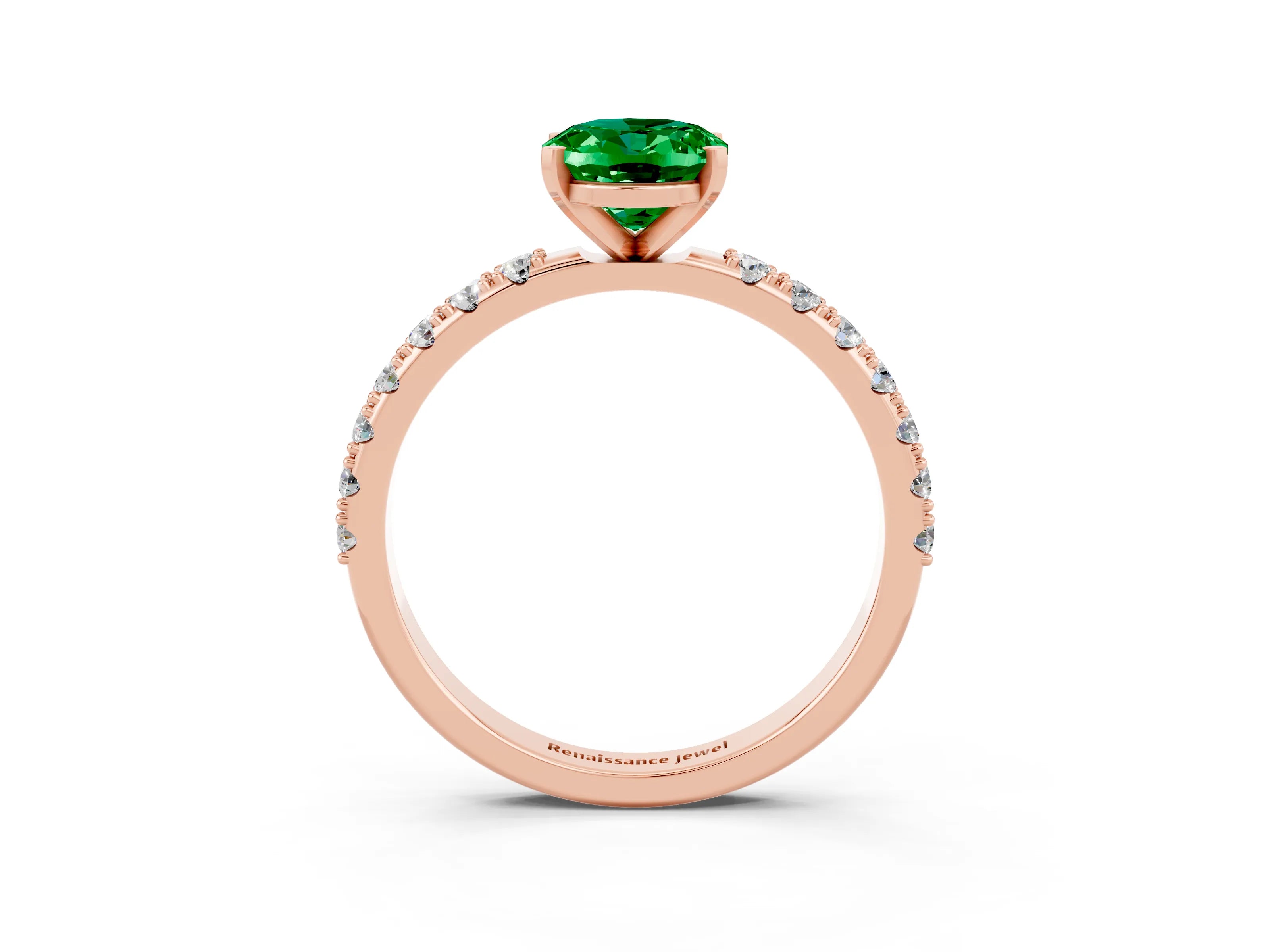 Rose gold Oval Cut Emerald Solitaire Pavé Band with Four-Prong Setting_3