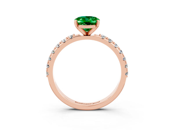 Rose gold Oval Cut Emerald Solitaire Pavé Band with Four-Prong Setting