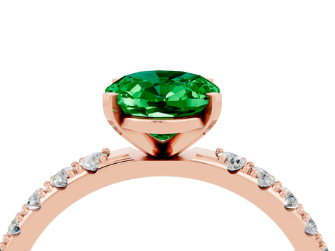 Rose gold Oval Cut Emerald Solitaire Pavé Band with Four-Prong Setting_4