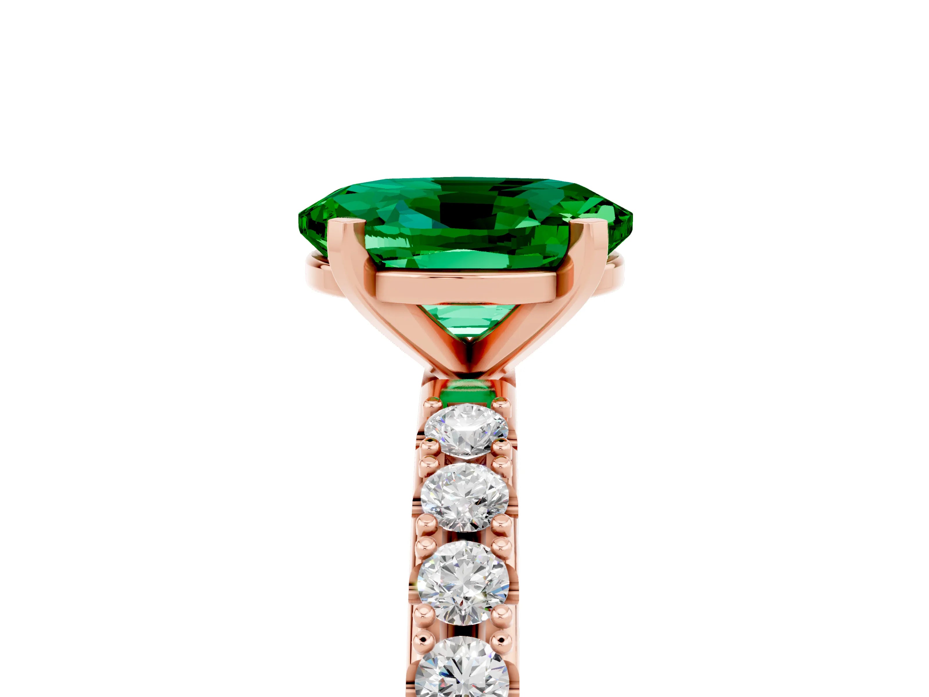 Rose gold Oval Cut Emerald Solitaire Pavé Band with Four-Prong Setting_5