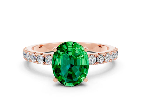 Rose gold Oval Cut Emerald Solitaire Pavé Band with Four-Prong Setting