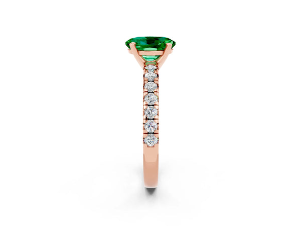 Rose gold Oval Cut Emerald Solitaire Pavé Engagement Ring with Round Band and Prong Setting