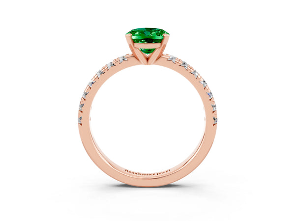 Rose gold Oval Cut Emerald Solitaire Pavé Engagement Ring with Round Band and Prong Setting