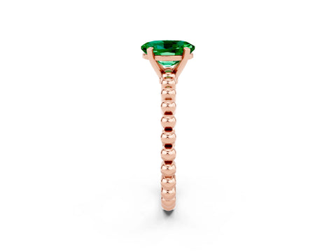 Rose gold Oval Cut Emerald Solitaire Ring with Beaded Band and Prong Setting_2