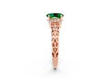 Rose gold Oval Cut Emerald Solitaire Ring with Filigree Band and Four-Prong Setting_26