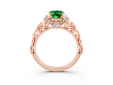 Rose gold Oval Cut Emerald Solitaire Ring with Filigree Band and Four-Prong Setting_27