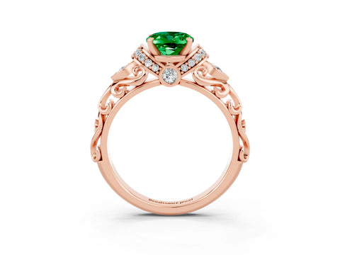 Rose gold Oval Cut Emerald Solitaire Ring with Filigree Band and Four-Prong Setting_27