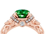 Rose gold Oval Cut Emerald Solitaire Ring with Filigree Band and Four-Prong Setting_28
