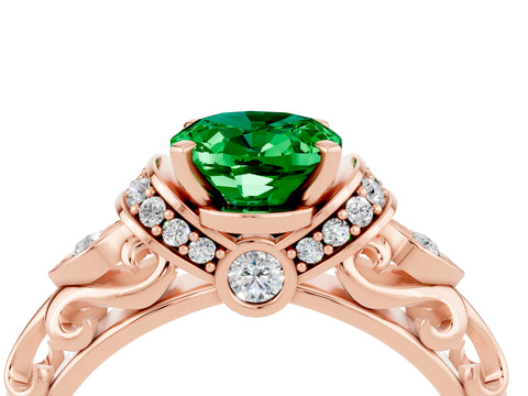 Rose gold Oval Cut Emerald Solitaire Ring with Filigree Band and Four-Prong Setting_28