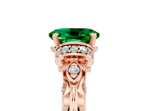 Rose gold Oval Cut Emerald Solitaire Ring with Filigree Band and Four-Prong Setting_29