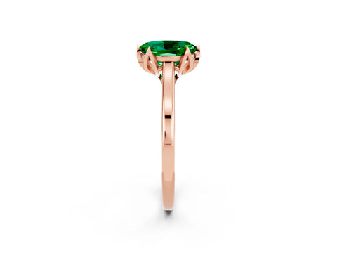 Rose gold Oval Cut Emerald Solitaire Ring with Flower Prong Setting and Classic Band_14