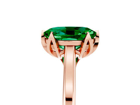 Rose gold Oval Cut Emerald Solitaire Ring with Flower Prong Setting and Classic Band_17