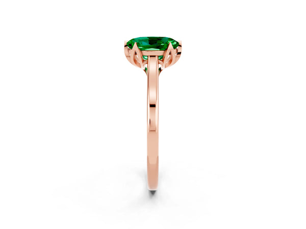 Rose gold Oval Cut Emerald Solitaire Ring with Flower Prong Setting and Classic Band