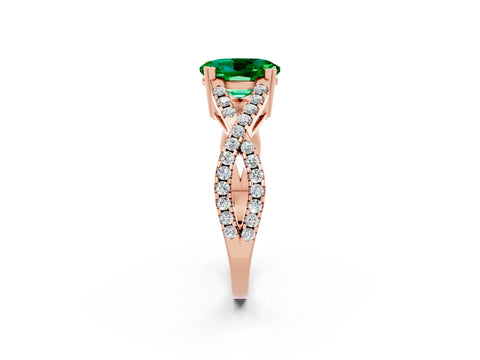 Rose gold Oval Cut Emerald Solitaire Ring with Four-Prong Setting and Twisted Pavé Band_2